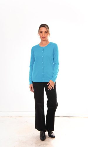 Bridge & Lord | Frosted Blue Button to Neck Cardigan