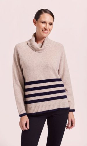 See Saw | Merino Luxe Stripe Roll Neck Sweater