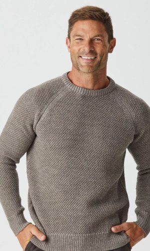 Aklanda | Moss Platted Crew Jumper Mocha/Mushroom